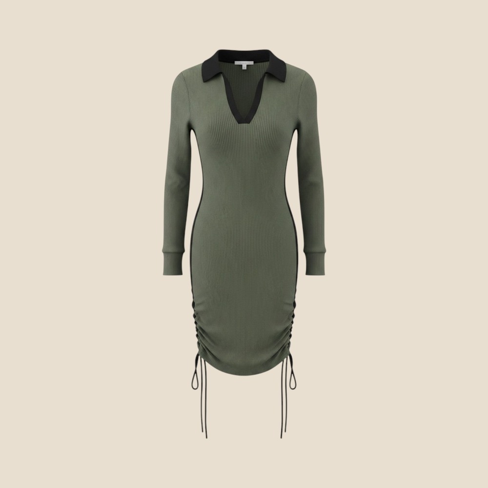 Daily Practice Anthropologie Ribbed Ruched Polo Dress Green Small 90s Retro